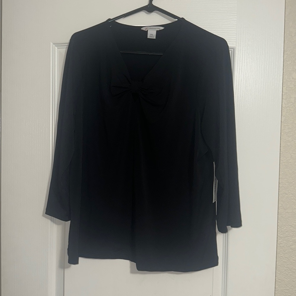 PXL BLACK TIE FRONT BLOUSE